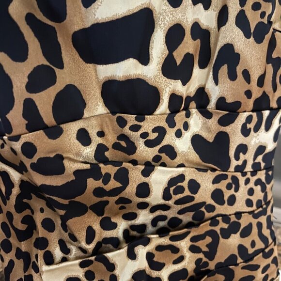 Vintage Cache Halter Dress Size 2 Y2K Cocktail Glam Evening Leopard Satin Edgy - Picture 4 of 13